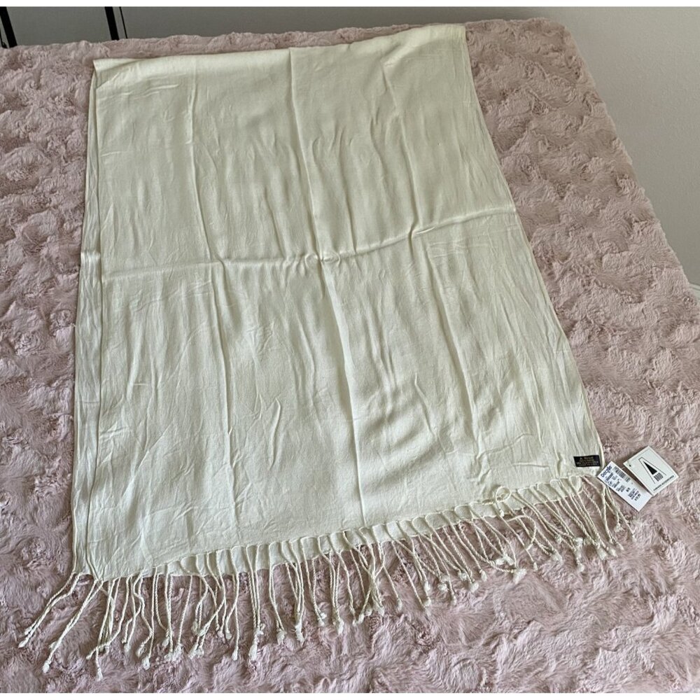 NWT A. Brod Cream Heavy Fringe Wrap Scarf Shawl Large 72"x27"